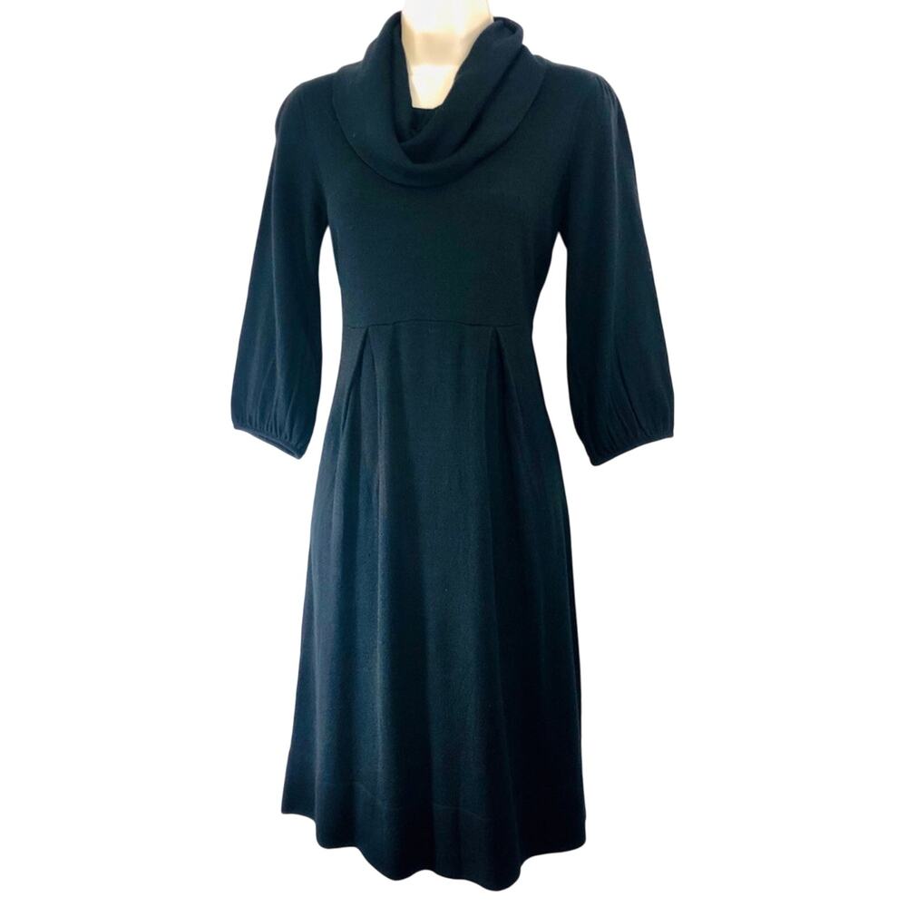 New Directions Black Sweater Dress Empire Waist Small Pleats Cowl Neckline - Picture 12 of 16